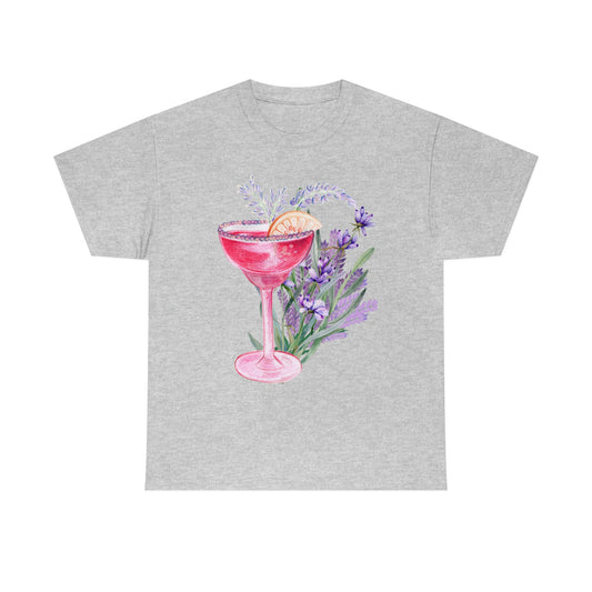 Pink Lavender Blossom Drink Unisex Heavy Cotton Tee