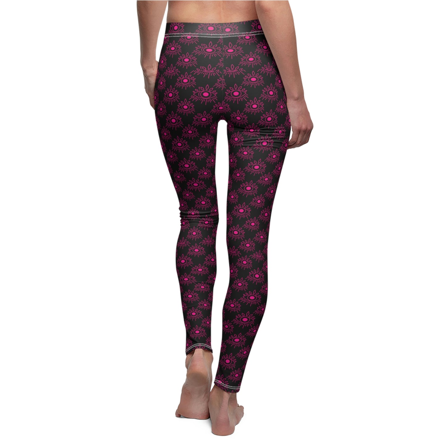 Pink on black Mal de Ojo Women's Cut & Sew Casual Leggings