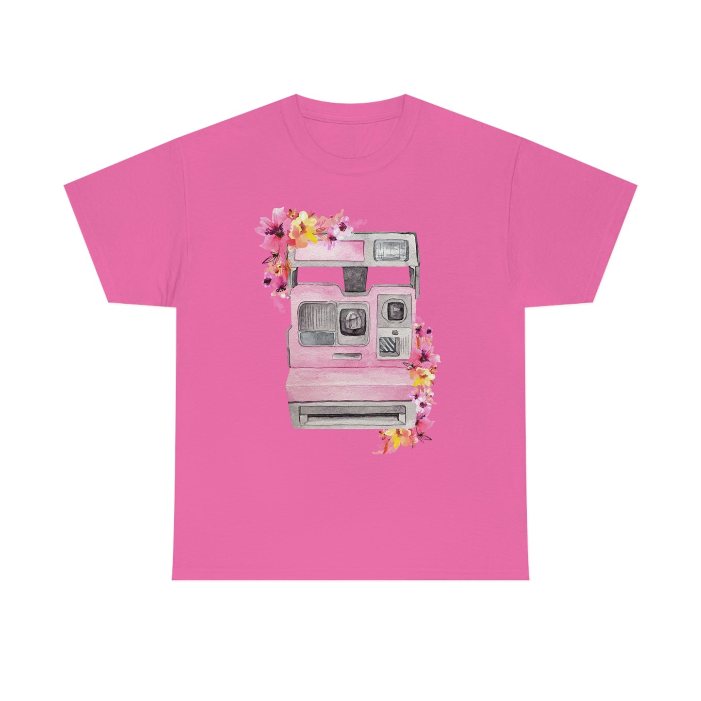 Vintage Polaroid Camera Blossoms Unisex Heavy Cotton Tee