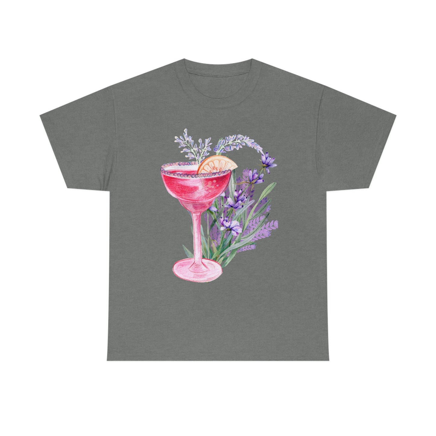 Pink Lavender Blossom Drink Unisex Heavy Cotton Tee