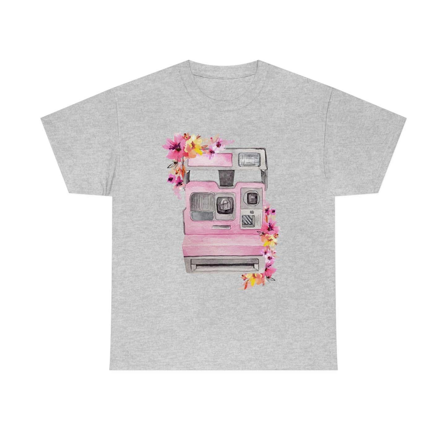 Vintage Polaroid Camera Blossoms Unisex Heavy Cotton Tee