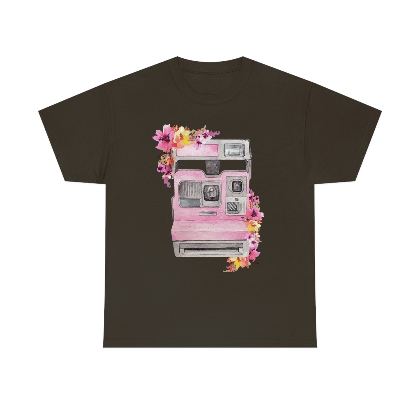Vintage Polaroid Camera Blossoms Unisex Heavy Cotton Tee