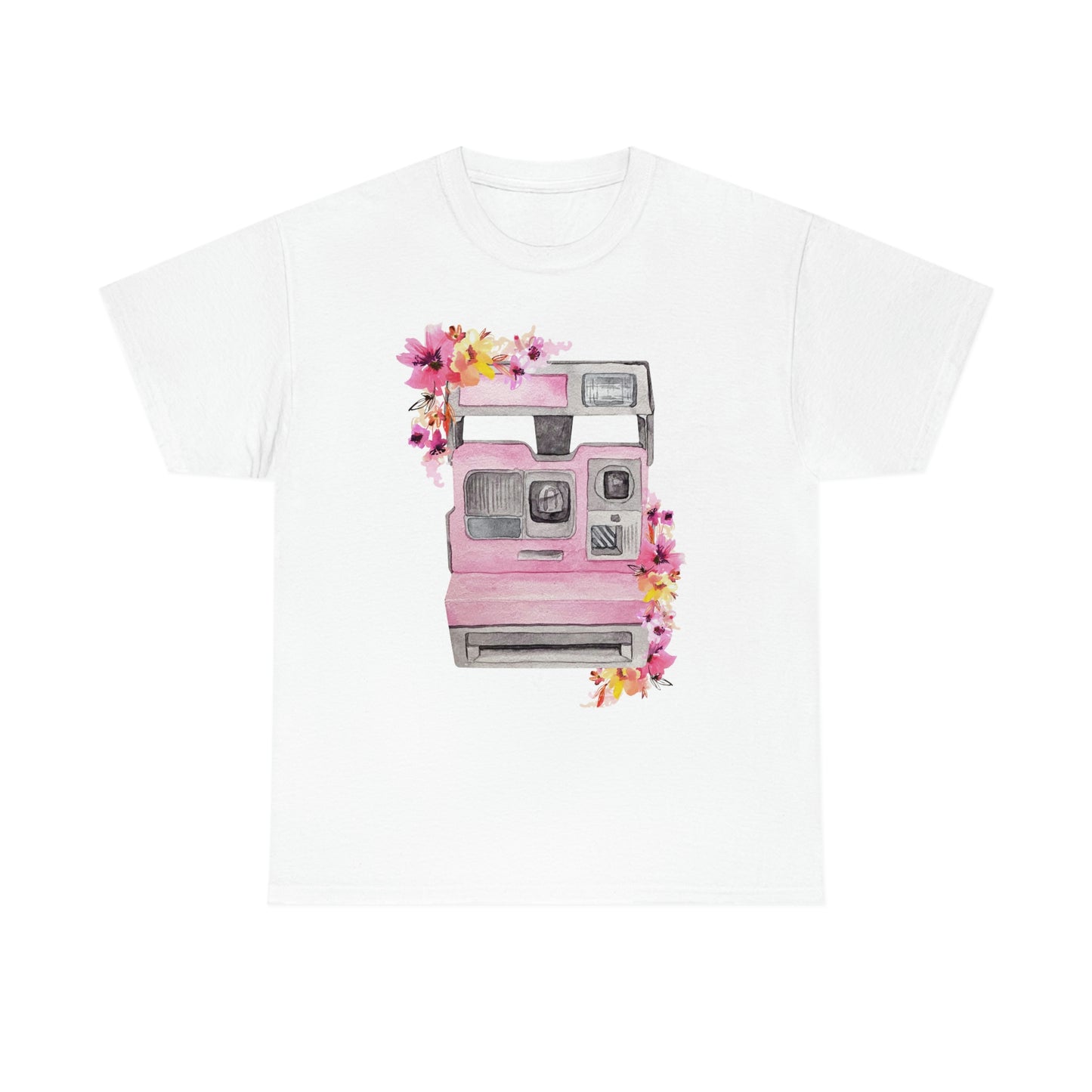 Vintage Polaroid Camera Blossoms Unisex Heavy Cotton Tee