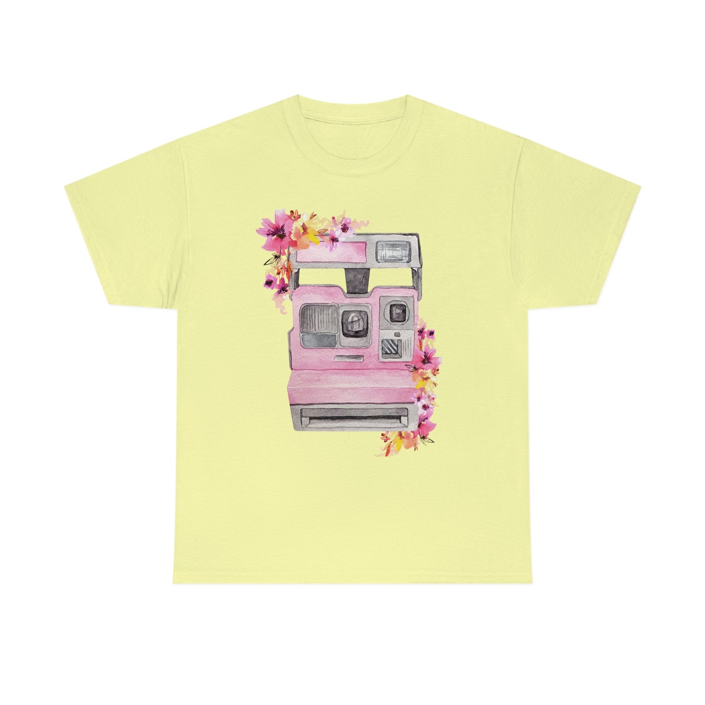 Vintage Polaroid Camera Blossoms Unisex Heavy Cotton Tee
