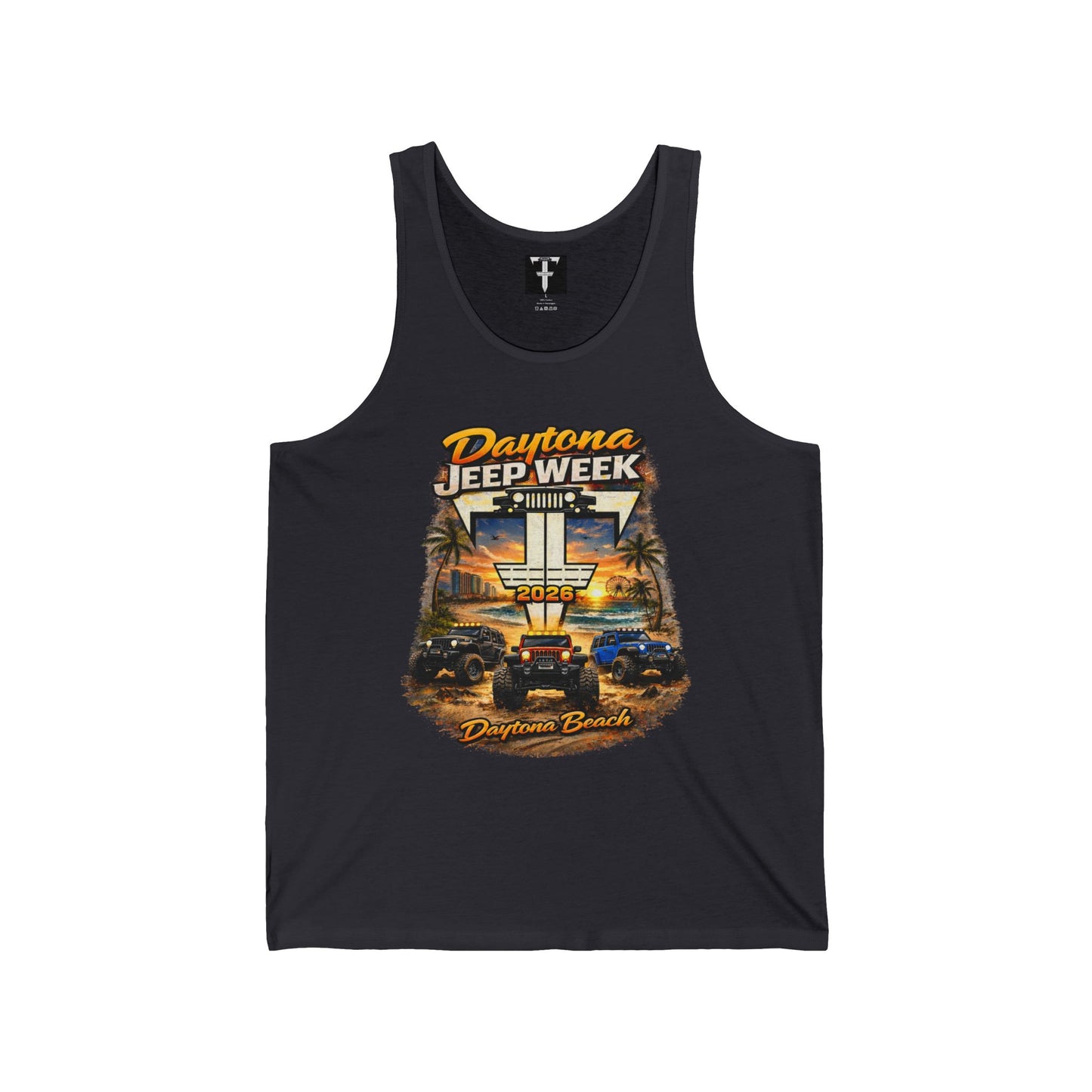 Fab Five Crew Daytona Jeep Week Tank Top – Daytona Beach Off‑Road Sunset Graphic