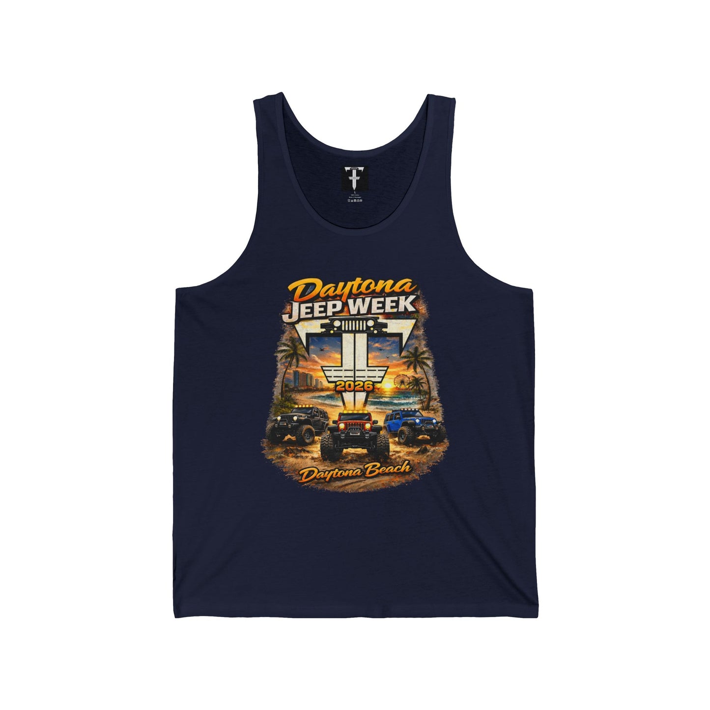 Fab Five Crew Daytona Jeep Week Tank Top – Daytona Beach Off‑Road Sunset Graphic