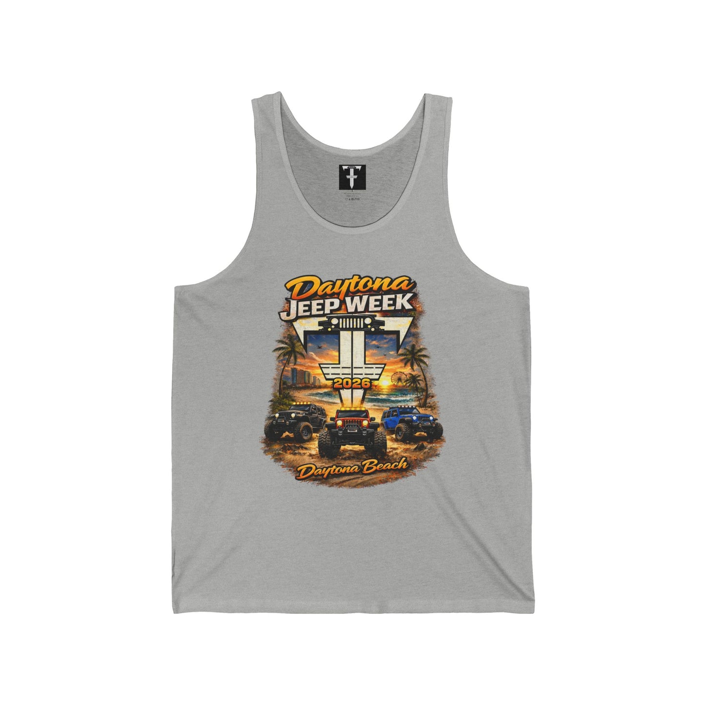 Fab Five Crew Daytona Jeep Week Tank Top – Daytona Beach Off‑Road Sunset Graphic