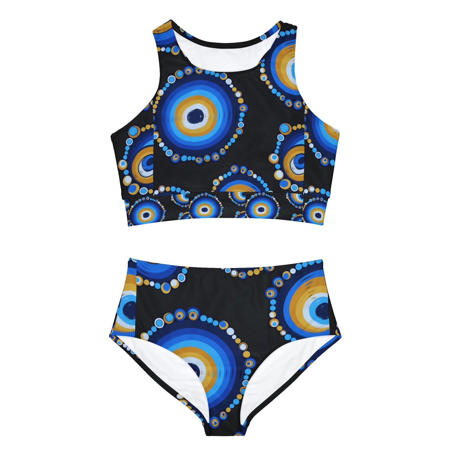 Black and Blue Mal de Ojo Sporty Bikini Swimsuit Set