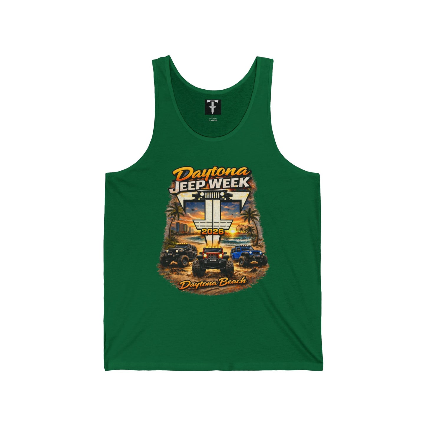 Fab Five Crew Daytona Jeep Week Tank Top – Daytona Beach Off‑Road Sunset Graphic