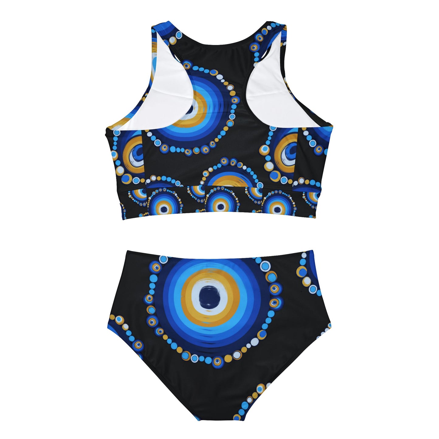 Black and Blue Mal de Ojo Sporty Bikini Swimsuit Set