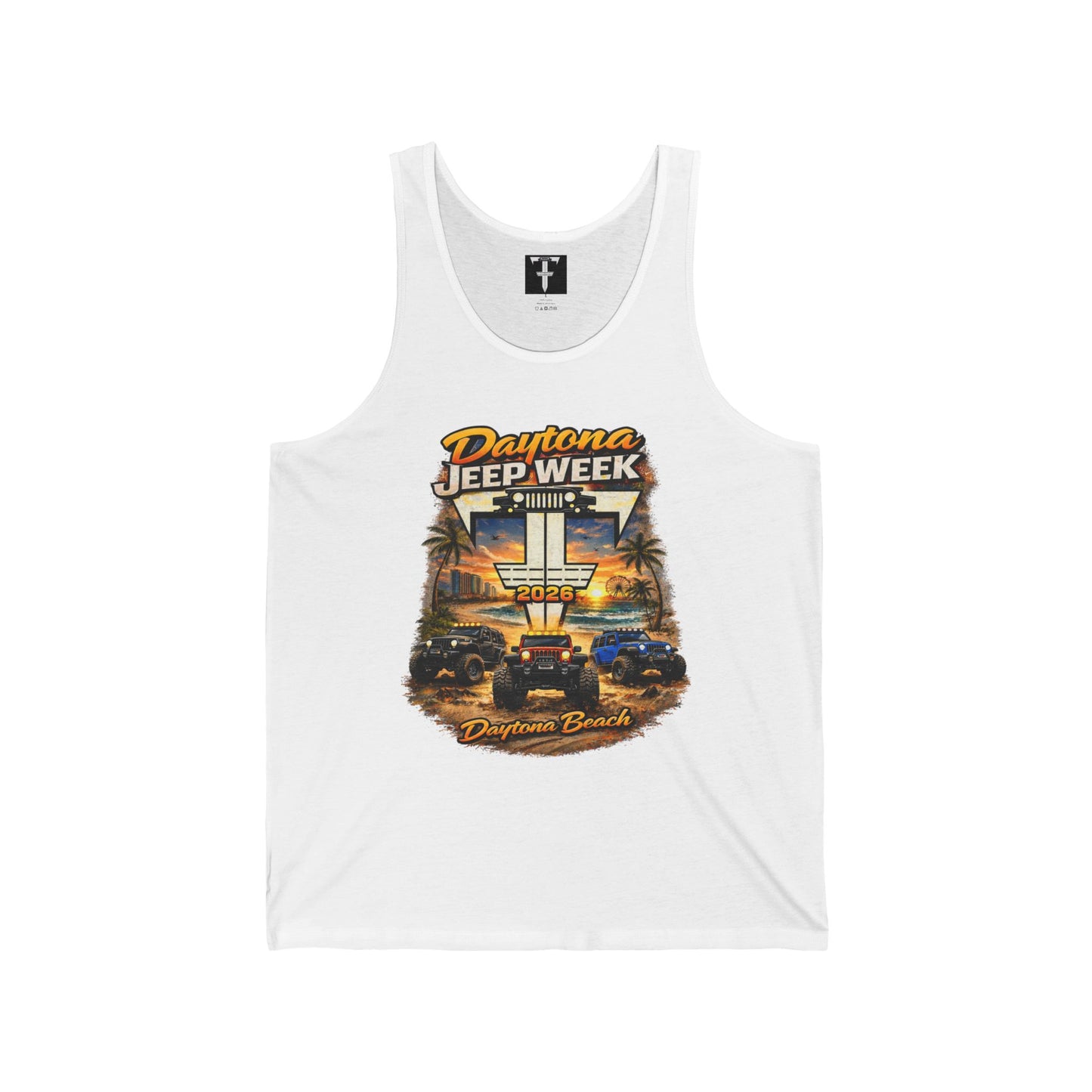 Fab Five Crew Daytona Jeep Week Tank Top – Daytona Beach Off‑Road Sunset Graphic