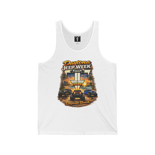 Fab Five Crew Daytona Jeep Week Tank Top – Daytona Beach Off‑Road Sunset Graphic