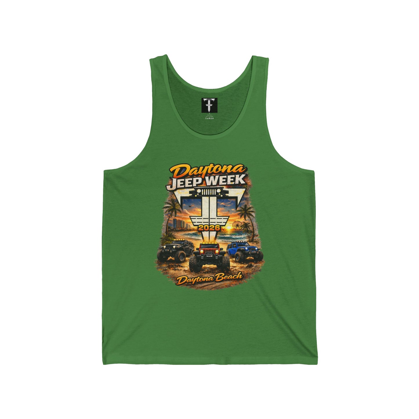 Fab Five Crew Daytona Jeep Week Tank Top – Daytona Beach Off‑Road Sunset Graphic