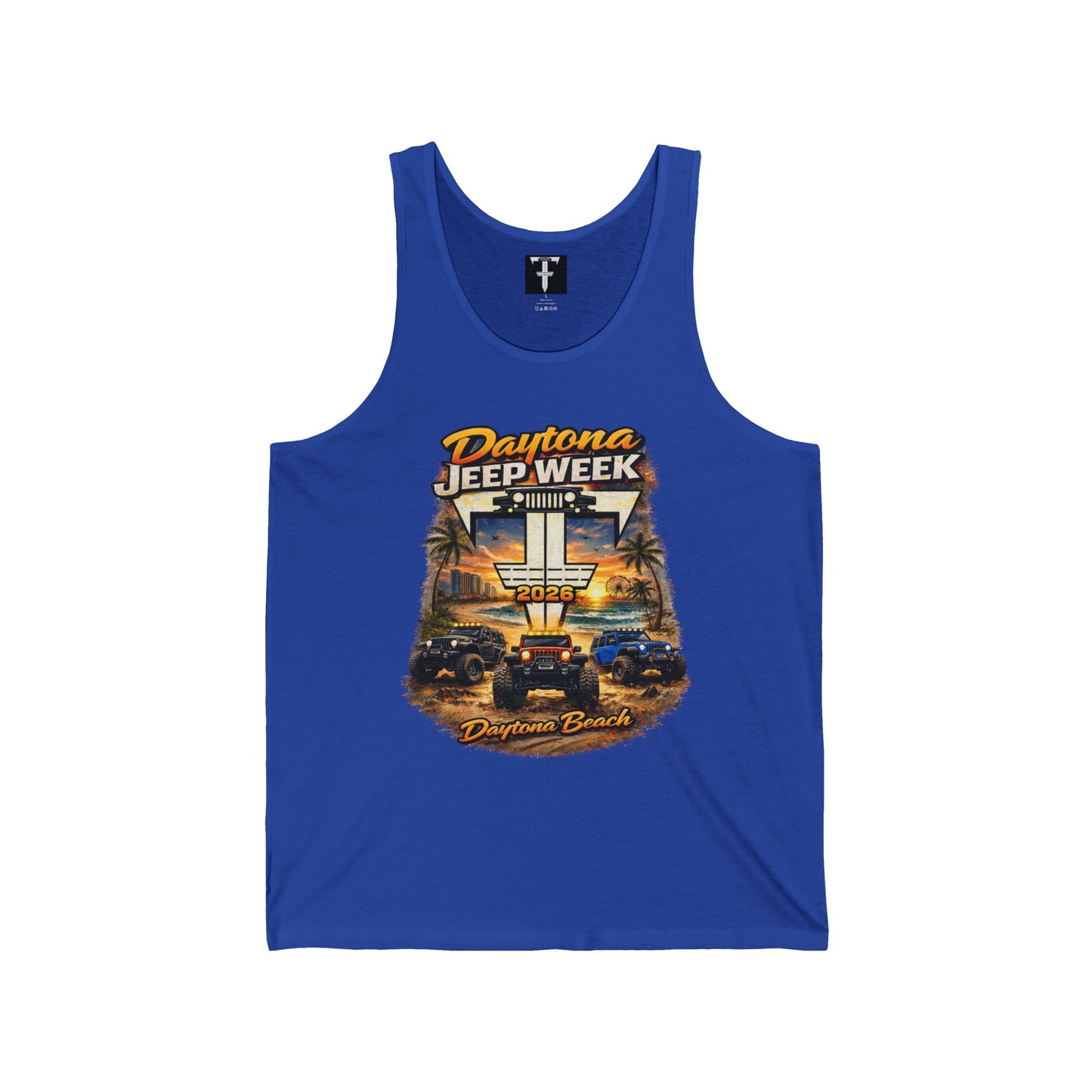 Fab Five Crew Daytona Jeep Week Tank Top – Daytona Beach Off‑Road Sunset Graphic