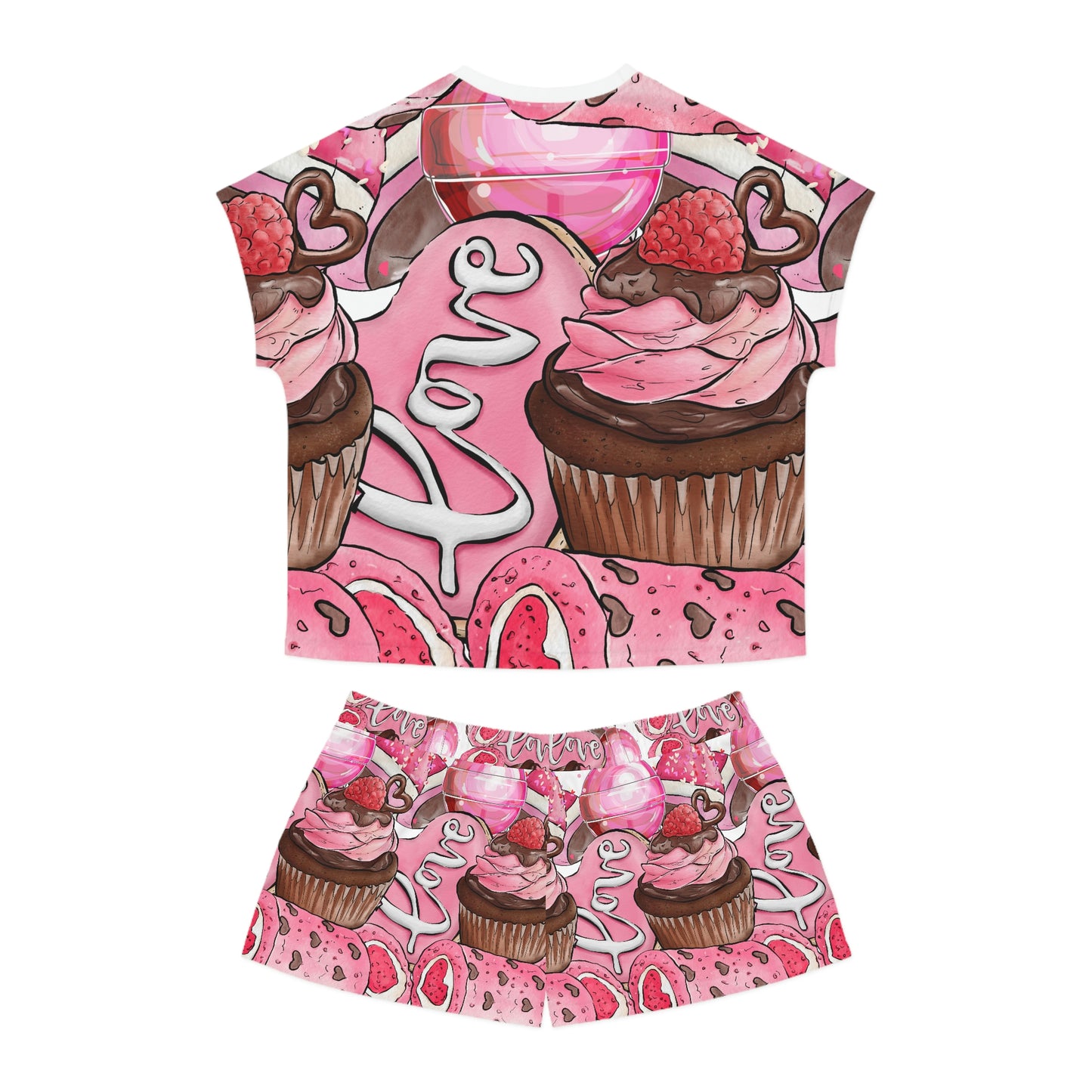 Lick it, kiss it, eat it Dessert Valentine Women's Short Pajama Set (AOP)