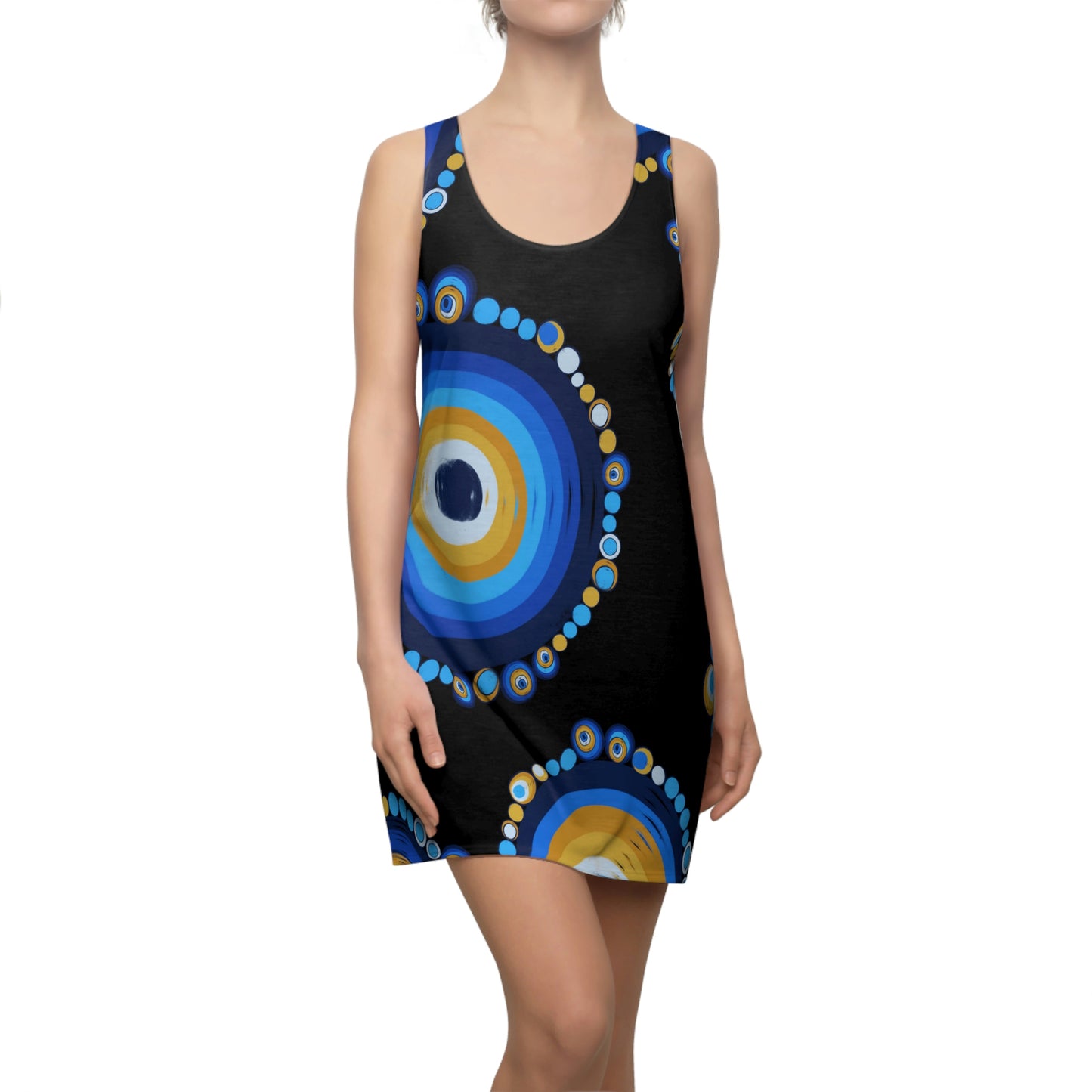 Blue& Black Mal de Ojo Women's Cut & Sew Racerback Dress