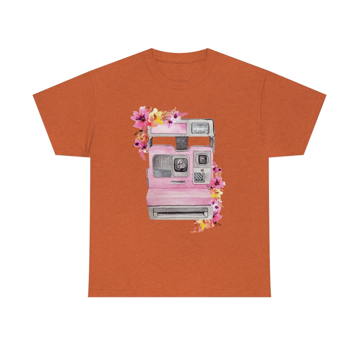 Vintage Polaroid Camera Blossoms  Unisex Heavy Cotton Tee