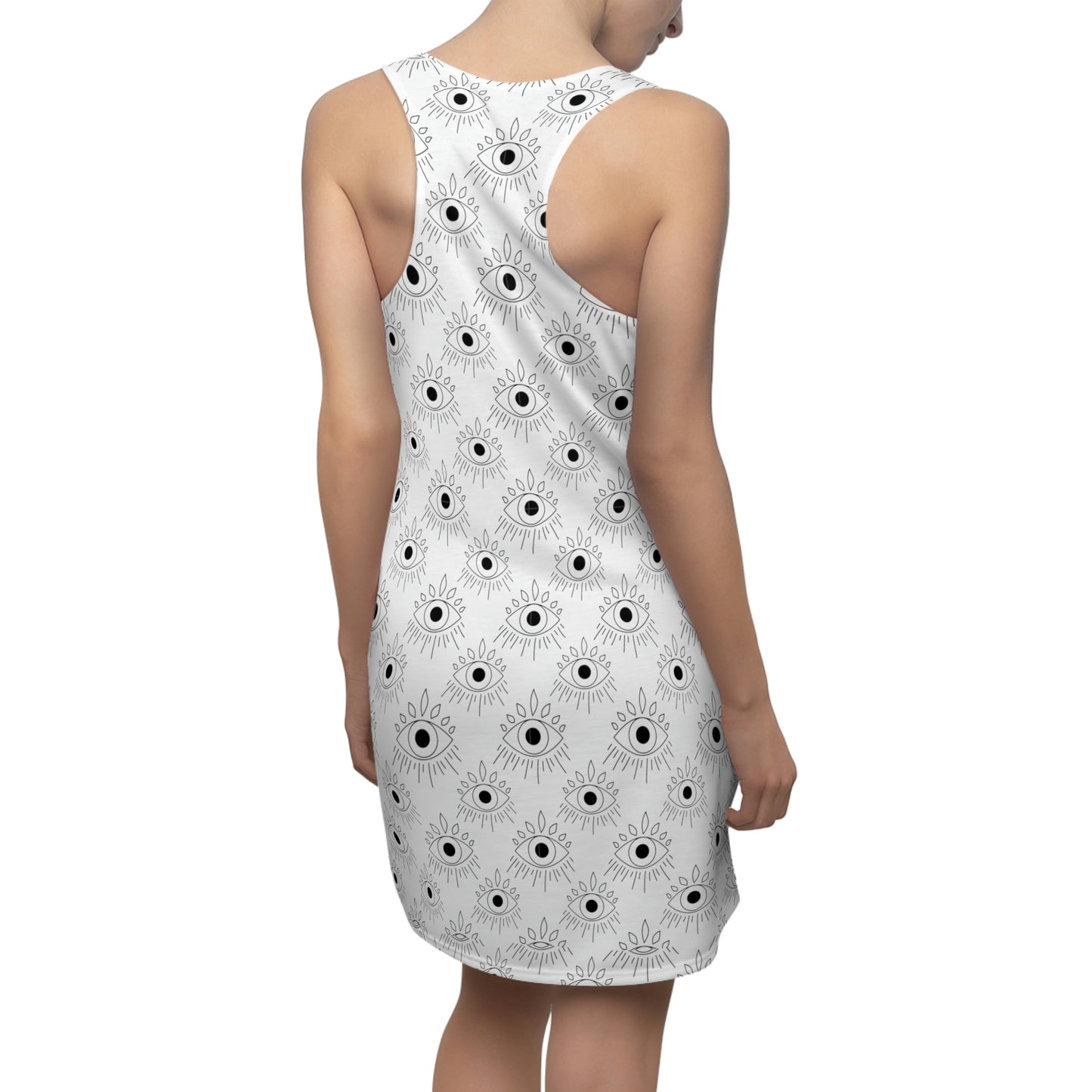 Black on White Mal de Ojo Women's Cut & Sew Racerback Dress