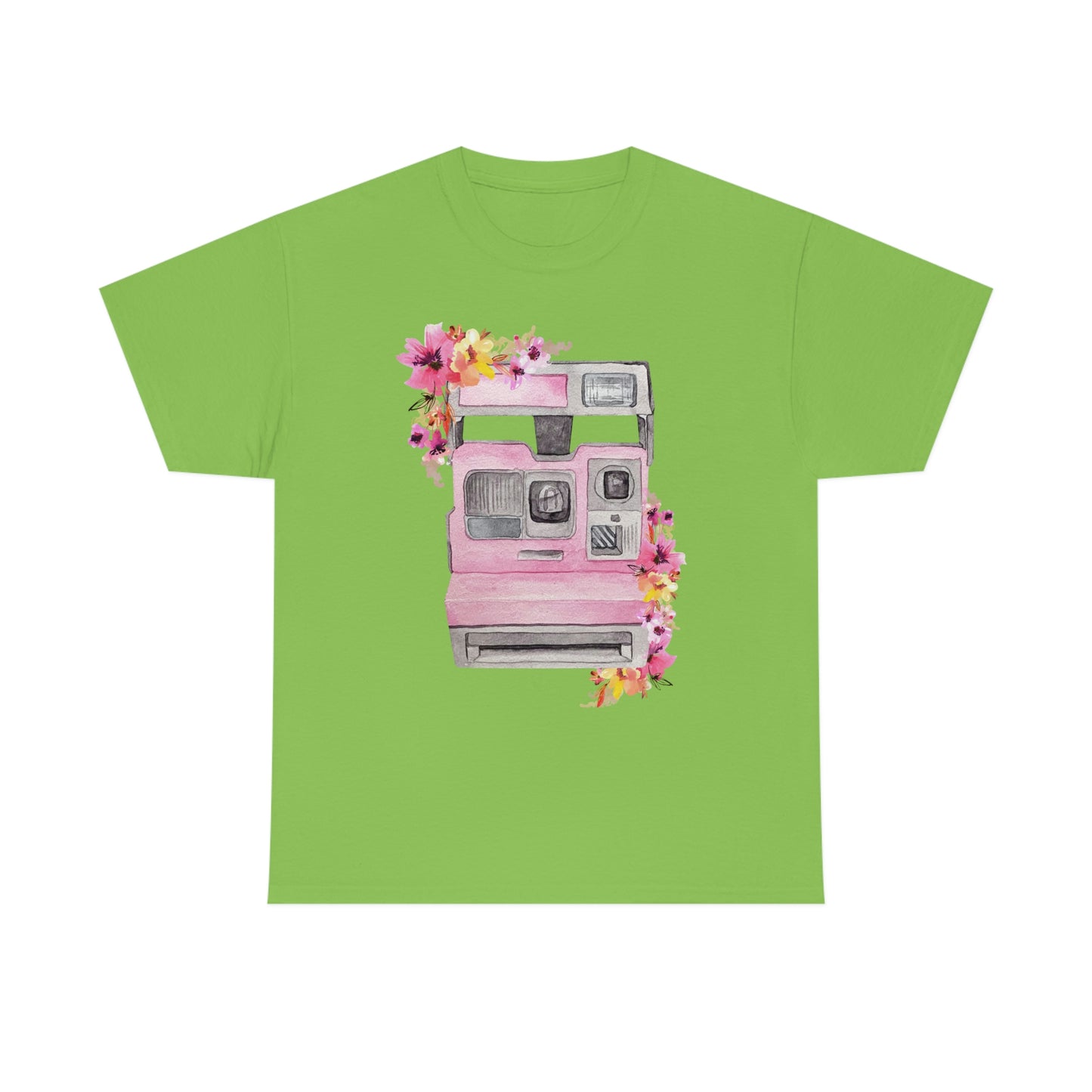 Vintage Polaroid Camera Blossoms  Unisex Heavy Cotton Tee