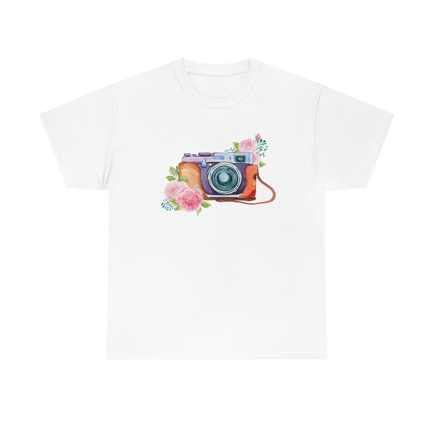 Vintage camera blossoms Unisex Heavy Cotton Tee