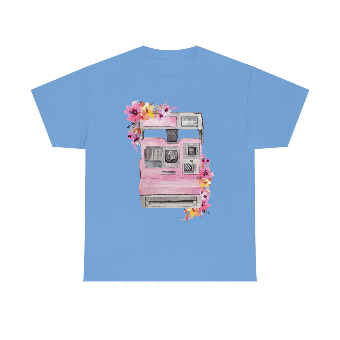 Vintage Polaroid Camera Blossoms  Unisex Heavy Cotton Tee