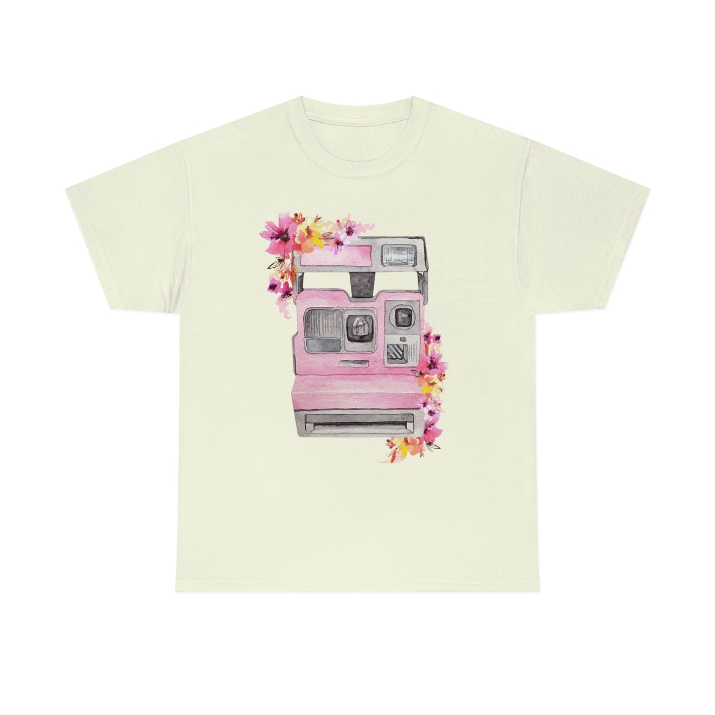 Vintage Polaroid Camera Blossoms  Unisex Heavy Cotton Tee