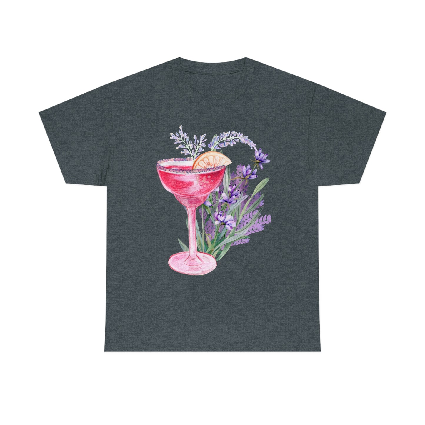 Pink Lavender Blossom Drink Unisex Heavy Cotton Tee