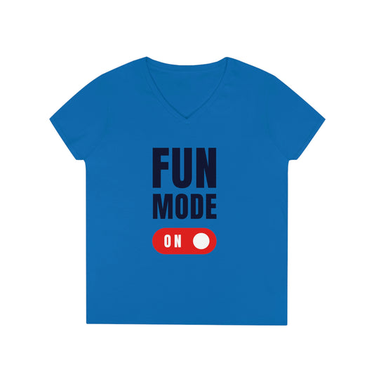 Fun Mode 80s Game On Ladies' V-Neck T-Shirt