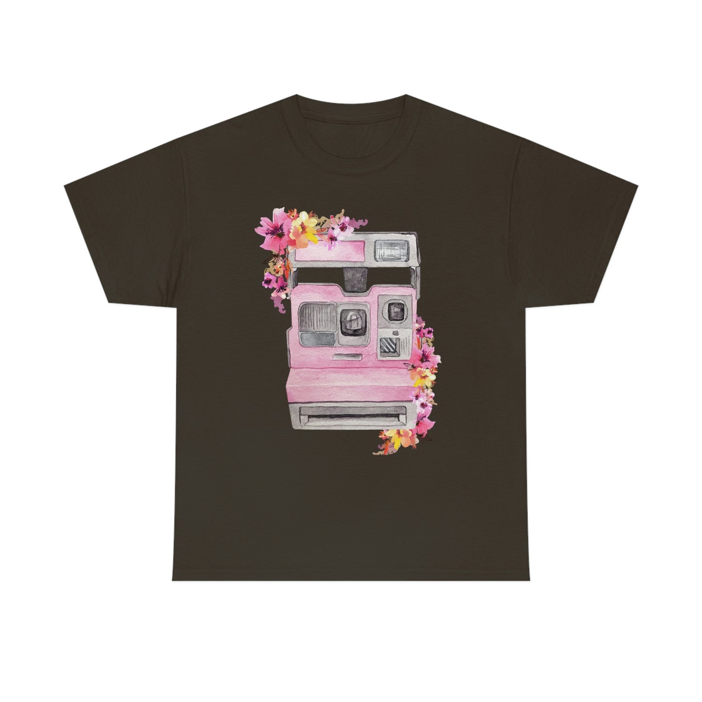 Vintage Polaroid Camera Blossoms  Unisex Heavy Cotton Tee