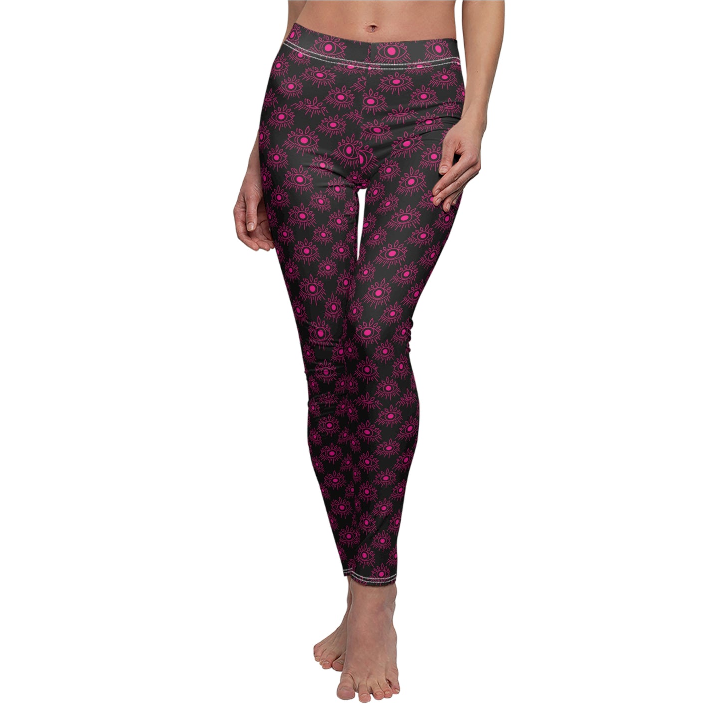 Pink on black Mal de Ojo Women's Cut & Sew Casual Leggings