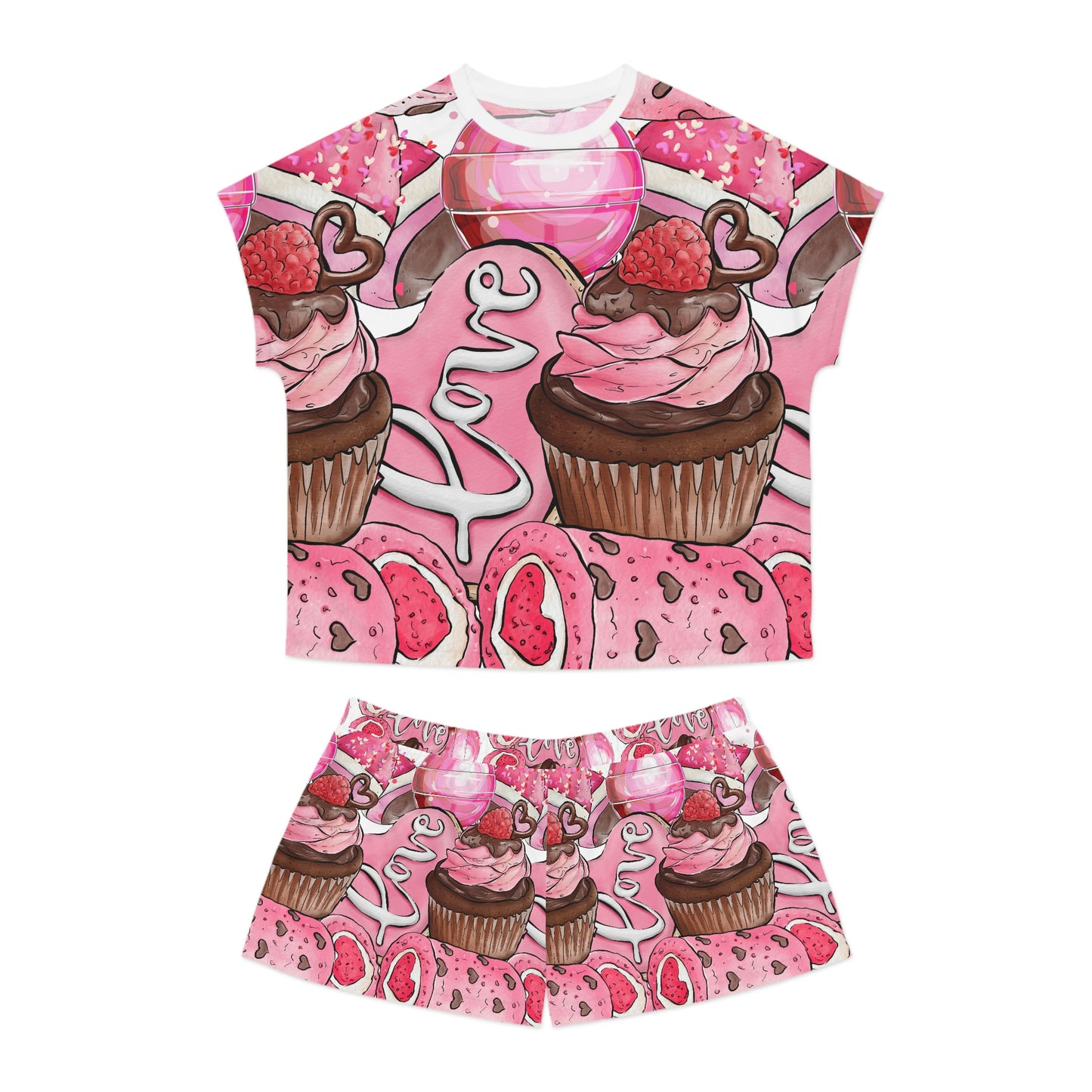 Lick it, kiss it, eat it Dessert Valentine Women's Short Pajama Set (AOP)