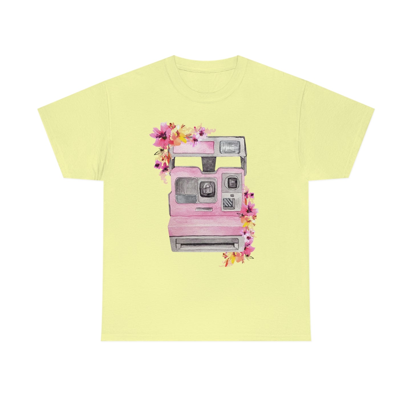 Vintage Polaroid Camera Blossoms  Unisex Heavy Cotton Tee